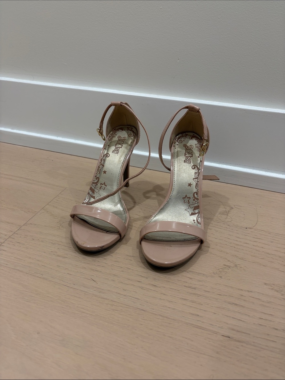 Women's Nude Patent Open-Toe Ankle Strap Heels